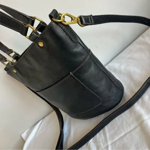 FOSSIL Black Leather Tote shoulder Bag crossbody Satchel Sydney Ryder Gemma Kyle - Picture 3 of 13